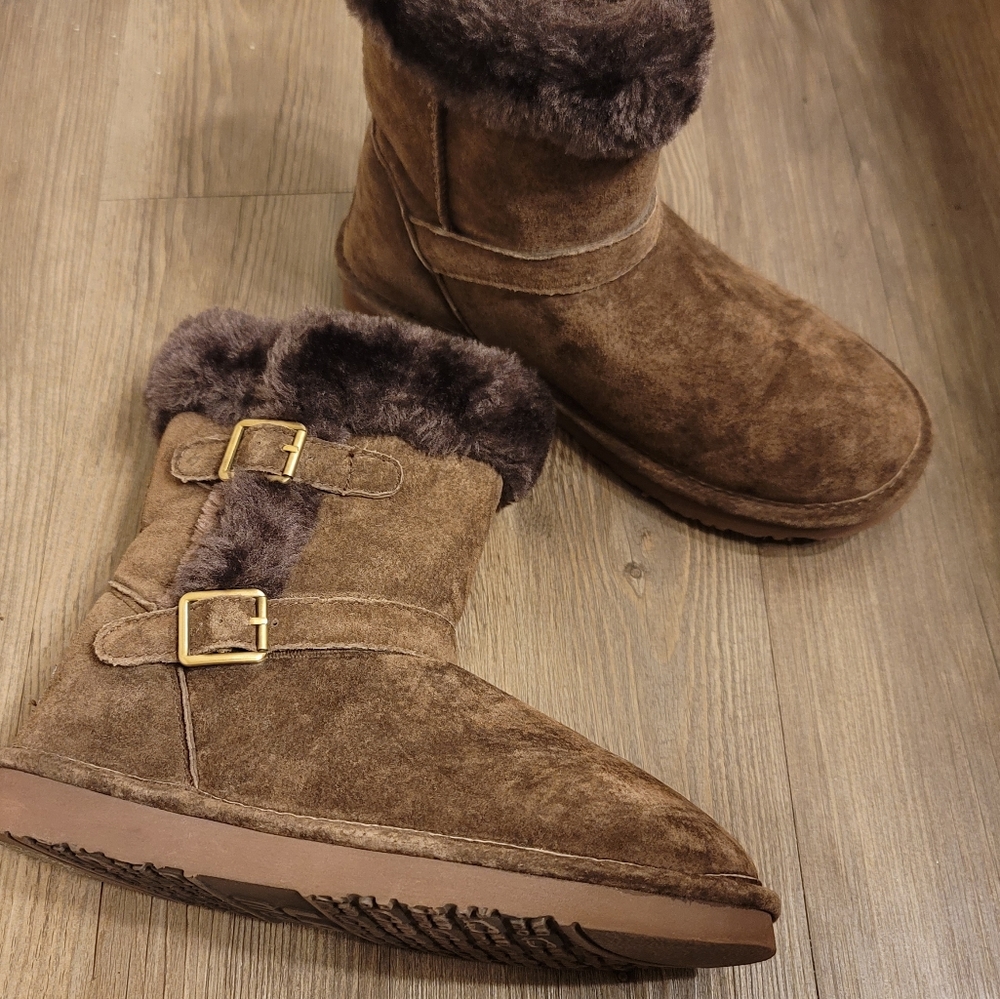 Lamo Brown Suede Water Resistant Faux Fur Boots 8 - Picture 5 of 10